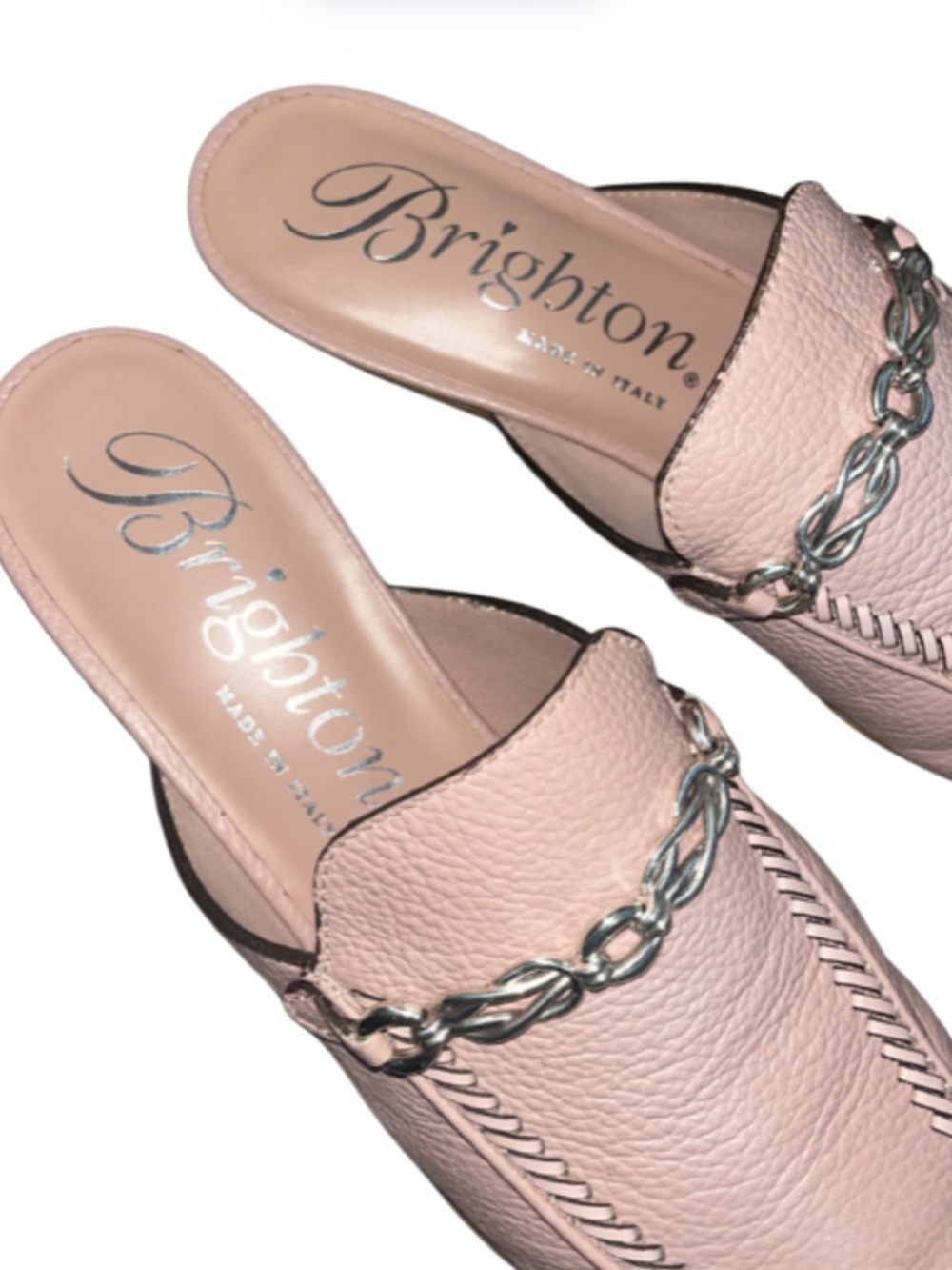 Brighton Shauna Mules Pink Sand Leather Chain Slides Sz 8